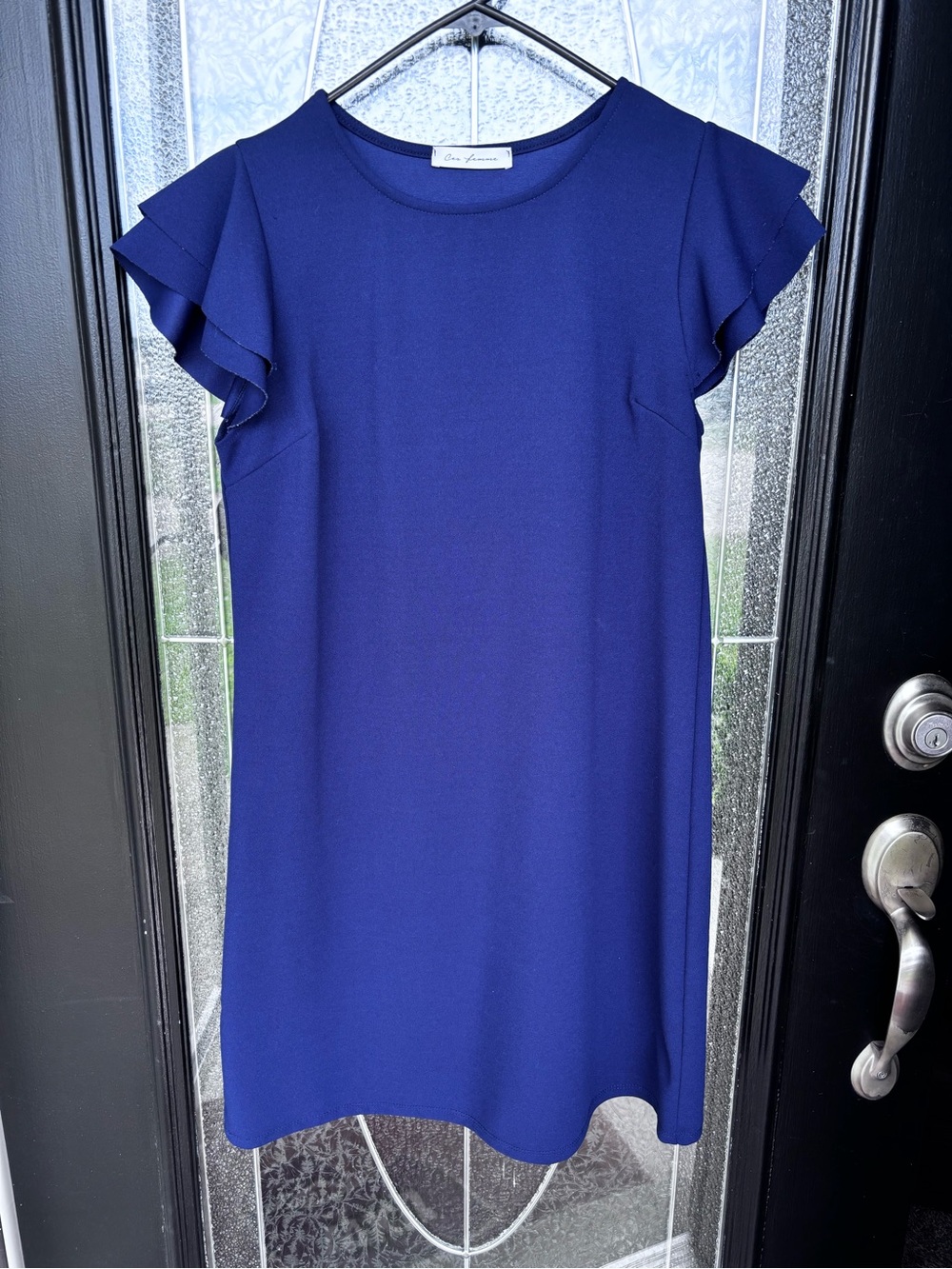 Ces Femme Navy Blue Ruffle-Sleeve Mini Dress